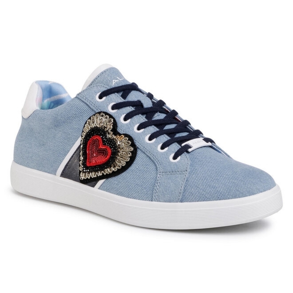 Aldo Blue Denim Sneakers with Heart Detail